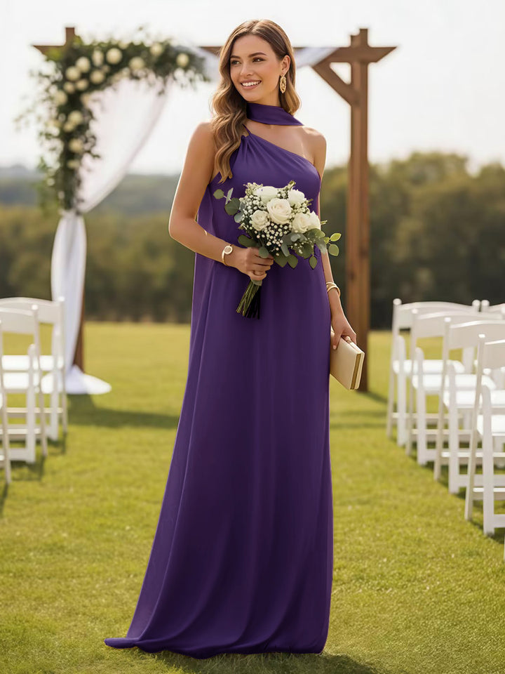 One Shoulder Formal Dresses with Scarf Wedding Guest Dresses