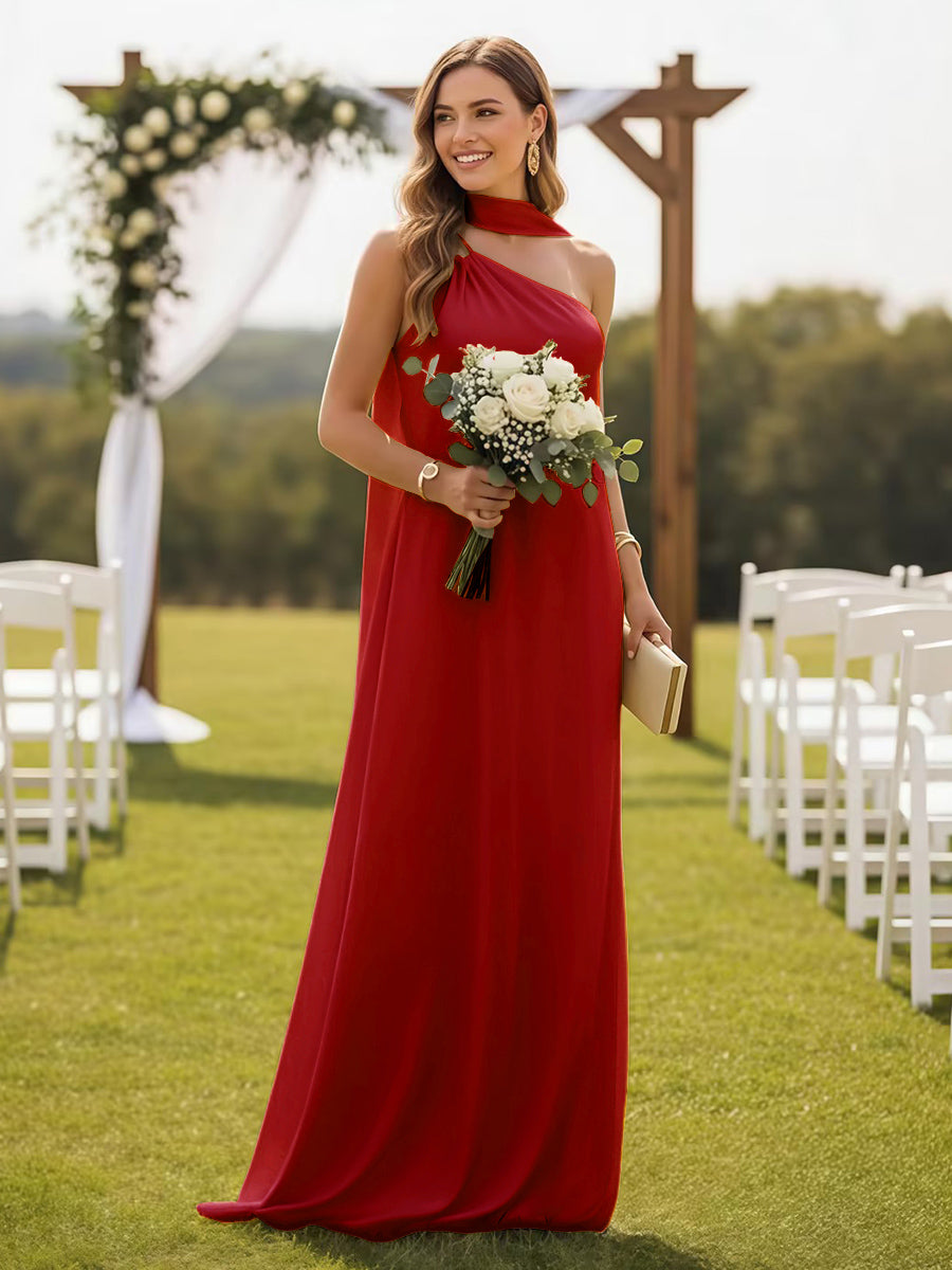 One Shoulder Formal Dresses with Scarf Wedding Guest Dresses