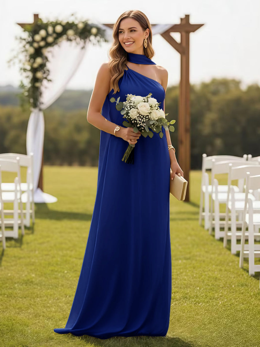 One Shoulder Formal Dresses with Scarf Wedding Guest Dresses