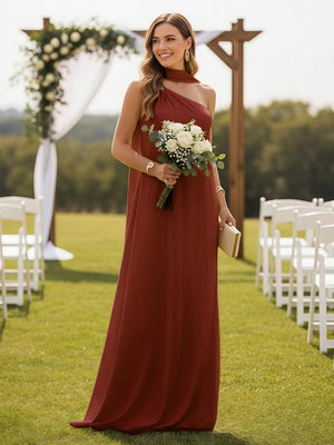 One Shoulder Bridesmaid Dresses with Scarf Wedding Guest Dresses