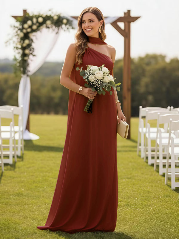 One Shoulder Bridesmaid Dresses with Scarf Wedding Guest Dresses