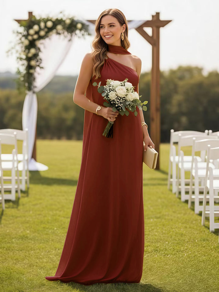 One Shoulder Formal Dresses with Scarf Wedding Guest Dresses