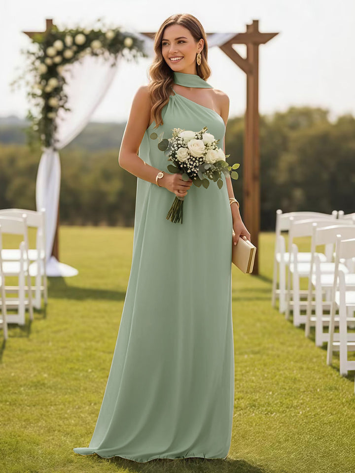 One Shoulder Formal Dresses with Scarf Wedding Guest Dresses