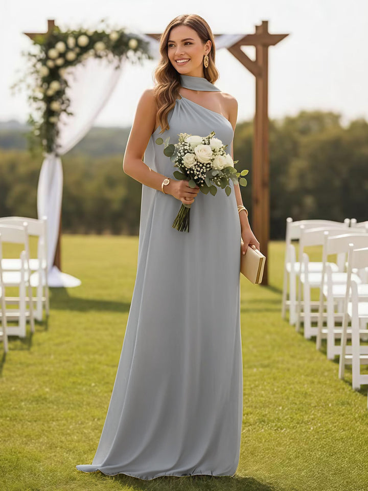 One Shoulder Formal Dresses with Scarf Wedding Guest Dresses