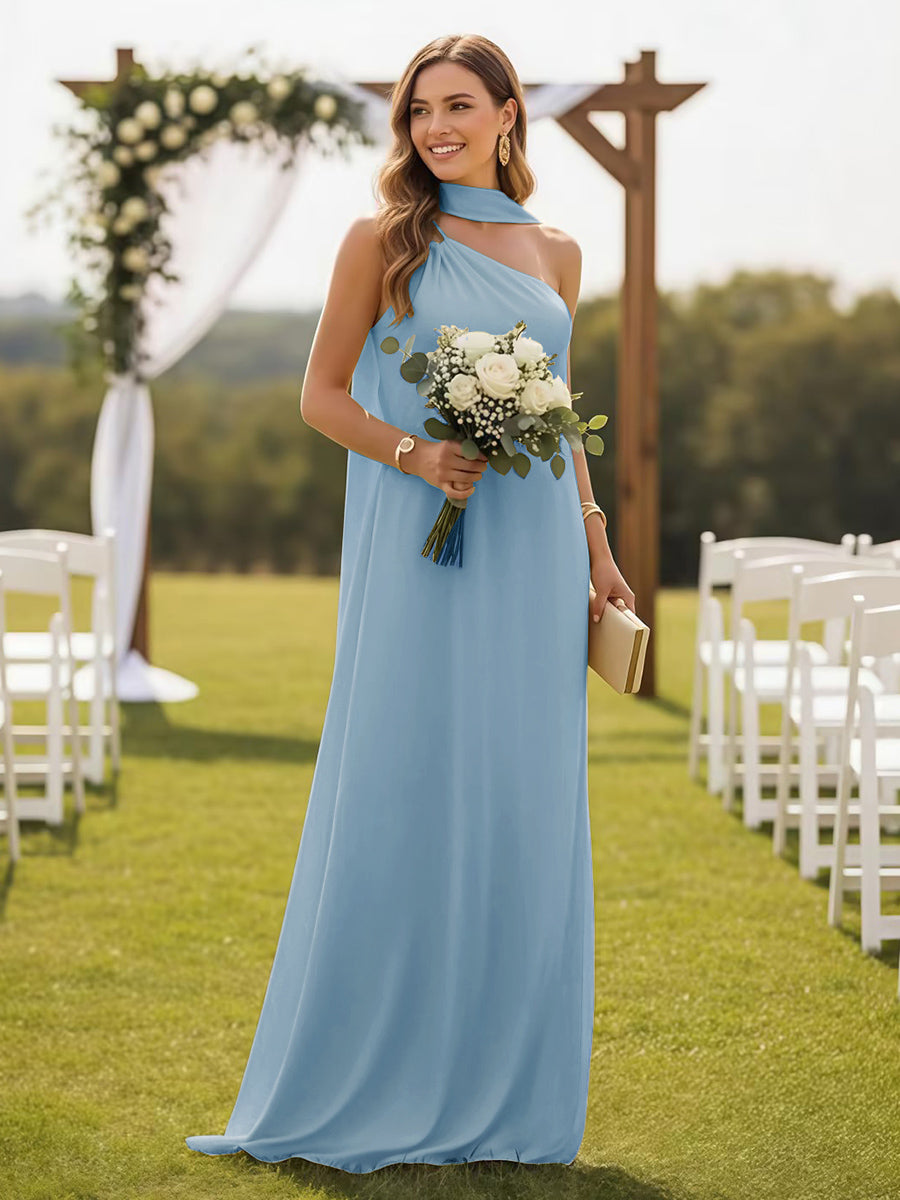 One Shoulder Formal Dresses with Scarf Wedding Guest Dresses