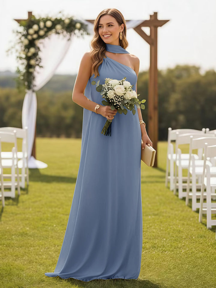 One Shoulder Formal Dresses with Scarf Wedding Guest Dresses