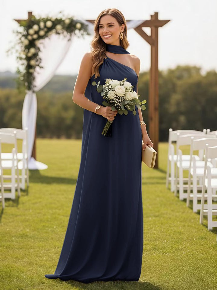 One Shoulder Formal Dresses with Scarf Wedding Guest Dresses