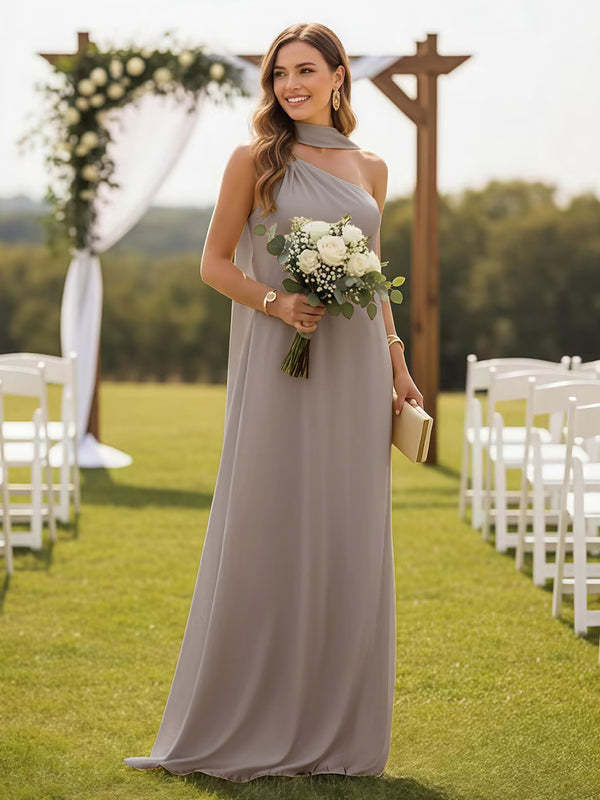 One Shoulder Bridesmaid Dresses with Scarf Wedding Guest Dresses