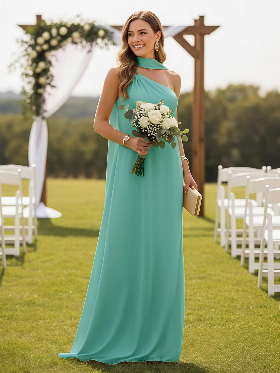 One Shoulder Formal Dresses with Scarf Wedding Guest Dresses