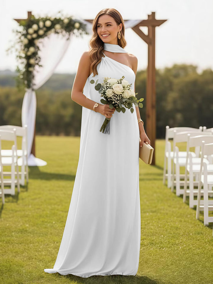 One Shoulder Formal Dresses with Scarf Wedding Guest Dresses
