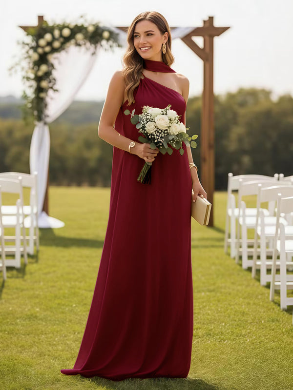 One Shoulder Bridesmaid Dresses with Scarf Wedding Guest Dresses