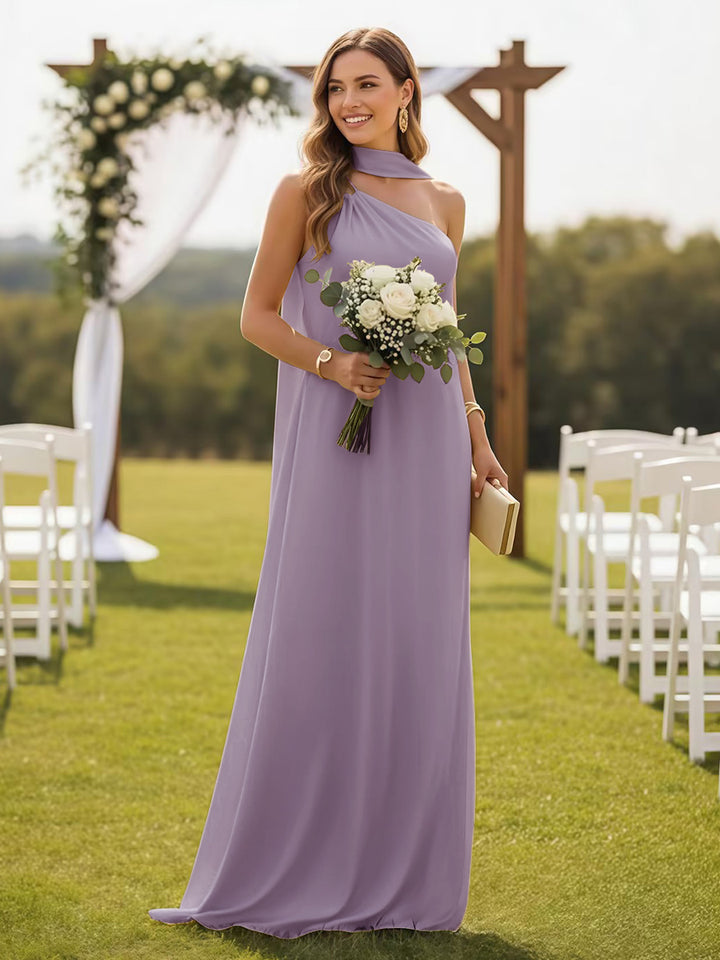 One Shoulder Formal Dresses with Scarf Wedding Guest Dresses