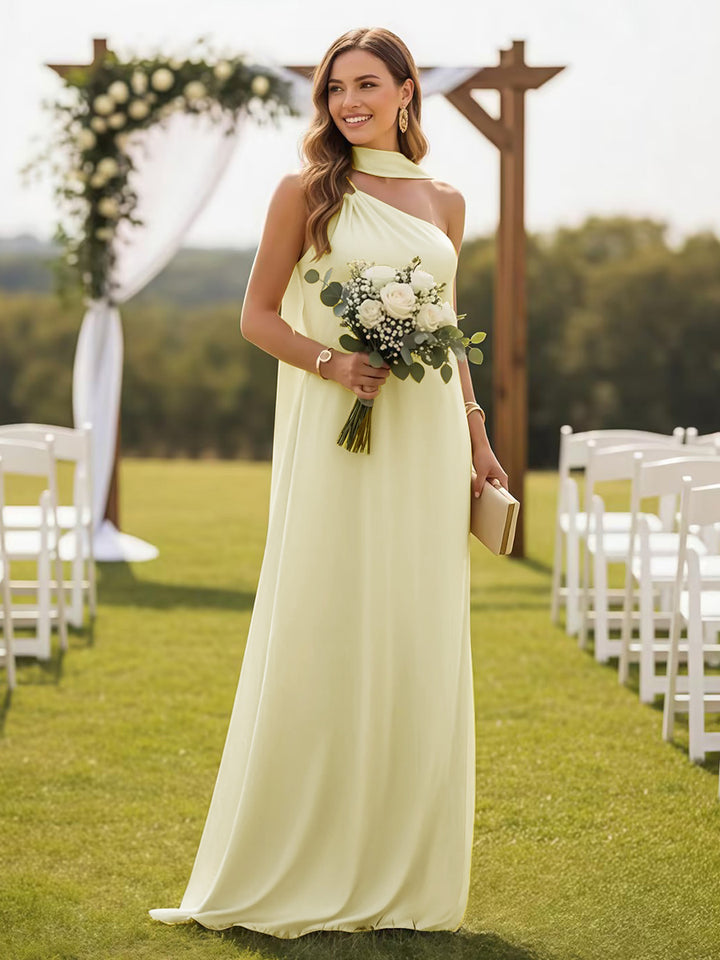 One Shoulder Formal Dresses with Scarf Wedding Guest Dresses