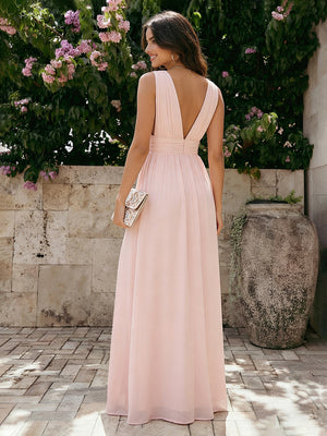 Sleeveless V Neck Bridesmaid Dresses Chiffon Maxi Dresses