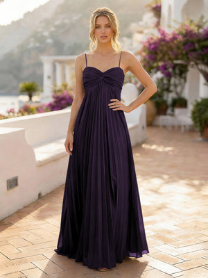 Spaghetti Straps Chiffon Bridesmaid Dresses with Pleats