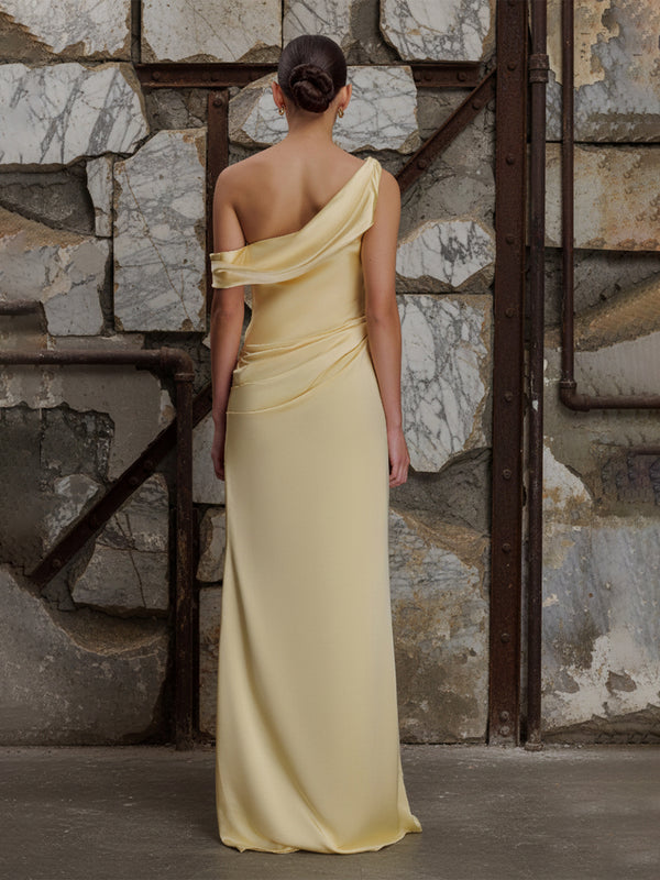 Asymmetric Neck Satin Sheath Bridesmaid Dresses