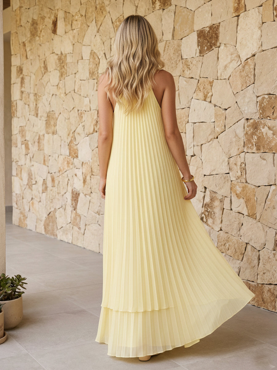 Halter Pleated Chiffon Bridesmaid Dresses A Line Maxi Dresses
