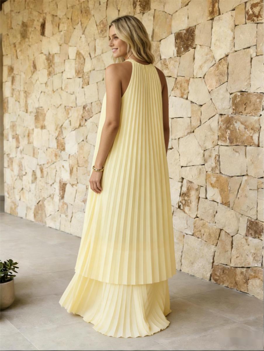 Halter Pleated Chiffon Formal Dresses A Line Maxi Dresses