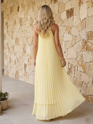 Halter Pleated Chiffon Bridesmaid Dresses A Line Maxi Dresses