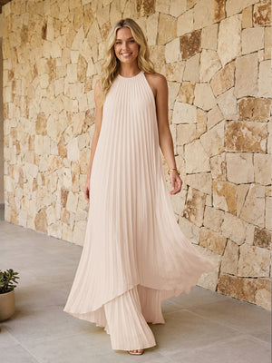 Halter Pleated Chiffon Bridesmaid Dresses A Line Maxi Dresses