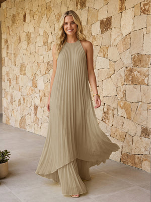Halter Pleated Chiffon Bridesmaid Dresses A Line Maxi Dresses