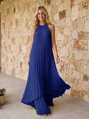 Halter Pleated Chiffon Bridesmaid Dresses A Line Maxi Dresses