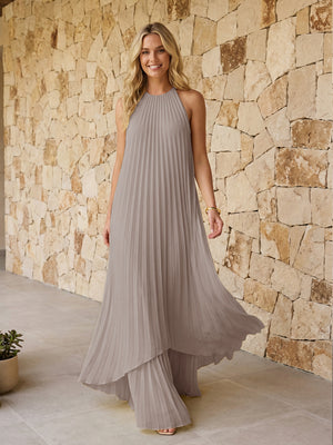 Halter Pleated Chiffon Bridesmaid Dresses A Line Maxi Dresses