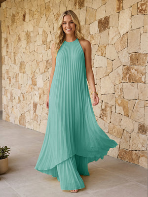 Halter Pleated Chiffon Bridesmaid Dresses A Line Maxi Dresses