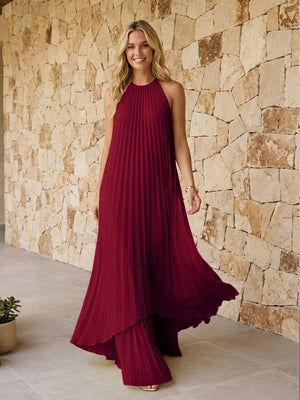 Halter Pleated Chiffon Bridesmaid Dresses A Line Maxi Dresses