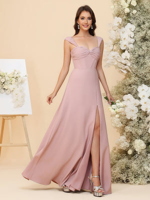 Lightweight Chiffon Sweetheart Corset Maxi Bridesmaid Dresses with Slit