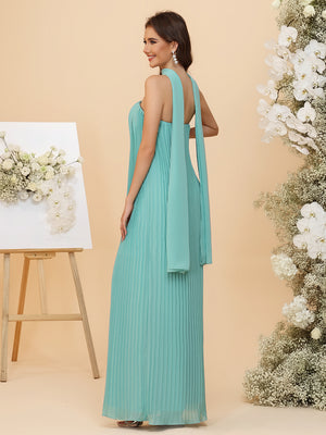 Lightweight Chiffon Strapless Pleated Maxi Bridesmaid Dresses with Scarf