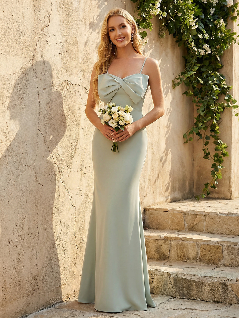 Satin Mermaid Bridesmaid Dresses - Spaghetti Straps with Bow Bodice