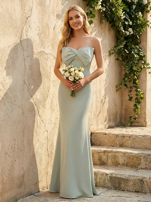 Satin Mermaid Bridesmaid Dresses - Spaghetti Straps with Bow Bodice