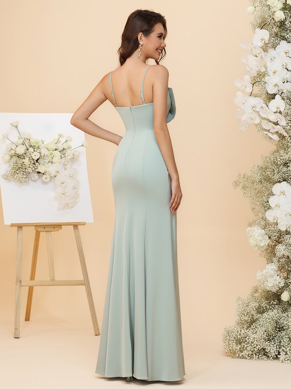 Satin Mermaid Bridesmaid Dresses - Spaghetti Straps with Bow Bodice