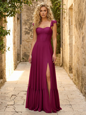 Spaghetti Straps Ruffles Chiffon Bridesmaid Dresses