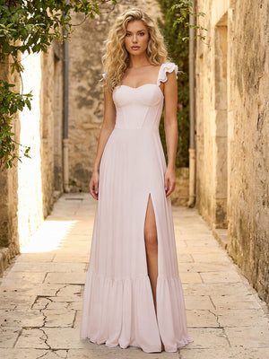 Spaghetti Straps Ruffles Chiffon Bridesmaid Dresses