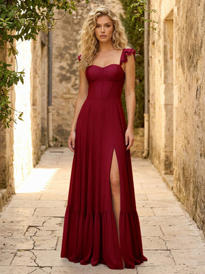 Spaghetti Straps Ruffles Chiffon Bridesmaid Dresses