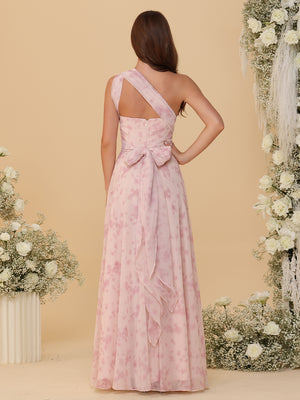 Halter Floral Chiffon Bridesmaid Dresses with Slit