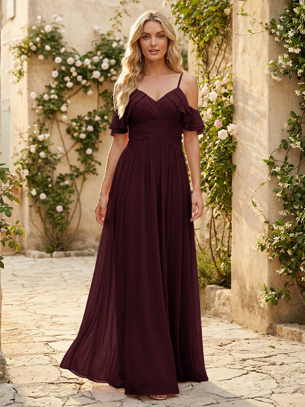 Spaghetti Straps Chiffon Bridesmaid Dresses with Ruffles