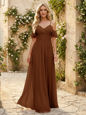 Spaghetti Straps Chiffon Bridesmaid Dresses with Ruffles