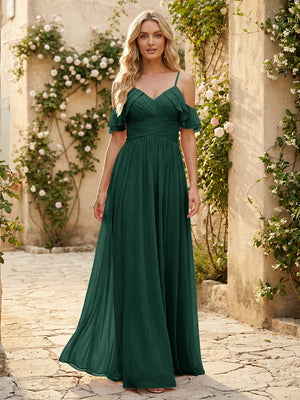 Spaghetti Straps Chiffon Bridesmaid Dresses with Ruffles
