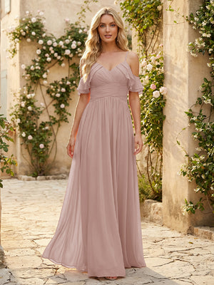 Spaghetti Straps Chiffon Bridesmaid Dresses with Ruffles