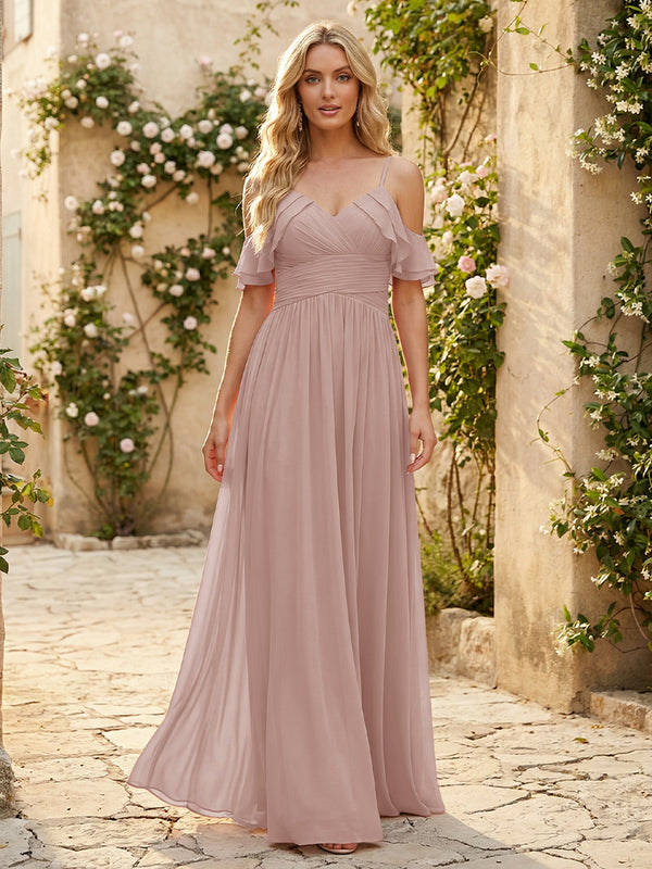 Spaghetti Straps Chiffon Bridesmaid Dresses with Ruffles
