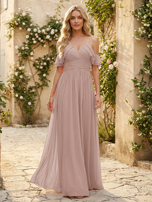 Spaghetti Straps Chiffon Bridesmaid Dresses with Ruffles