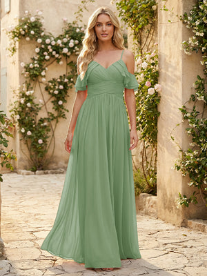 Spaghetti Straps Chiffon Bridesmaid Dresses with Ruffles