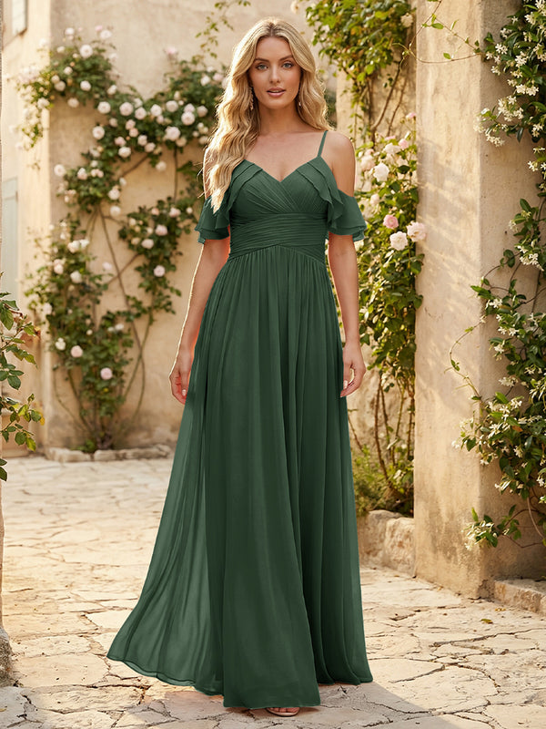Spaghetti Straps Chiffon Bridesmaid Dresses with Ruffles