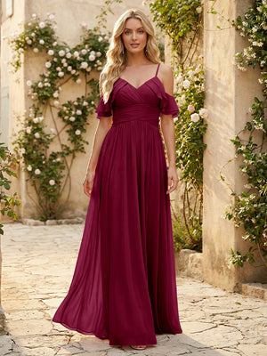 Spaghetti Straps Chiffon Bridesmaid Dresses with Ruffles