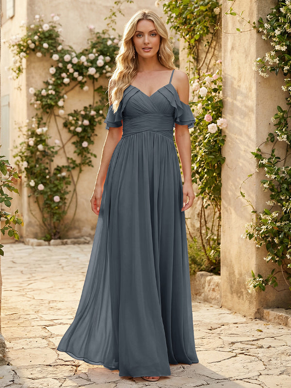 Spaghetti Straps Chiffon Bridesmaid Dresses with Ruffles