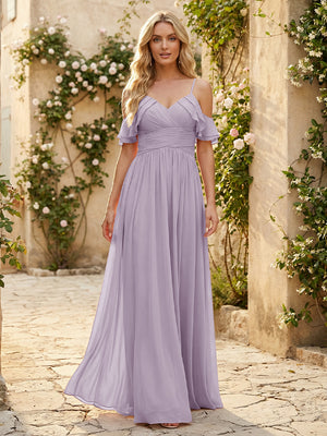 Spaghetti Straps Chiffon Bridesmaid Dresses with Ruffles