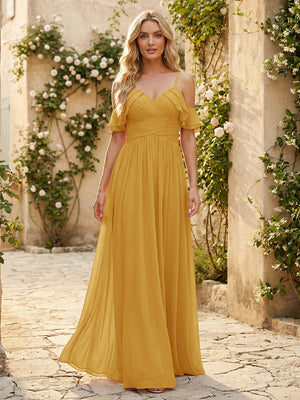 Spaghetti Straps Chiffon Bridesmaid Dresses with Ruffles